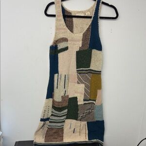 Anthropologie Patchwork Knit Midi Dress Wool blend sleeveless size Medium